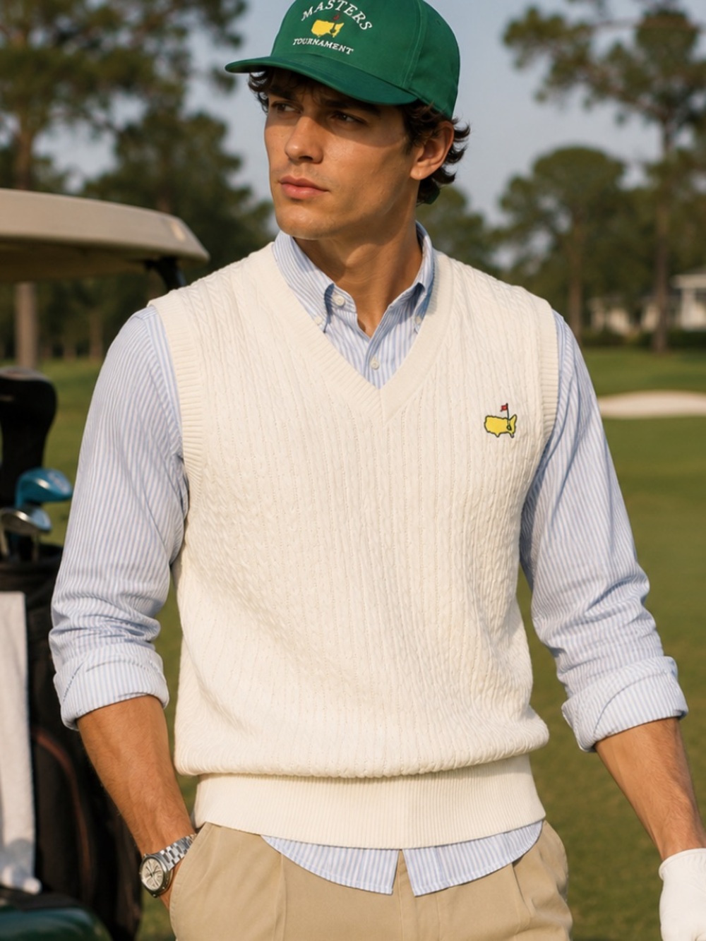 Masters Collection Cable Knit Golf Sweater Vest White Size Small 38909